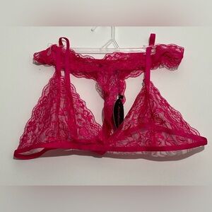 Avidlove Hot Pink Lace Lingerie Set NWT 14W Sheer Floral Bralette & Thong